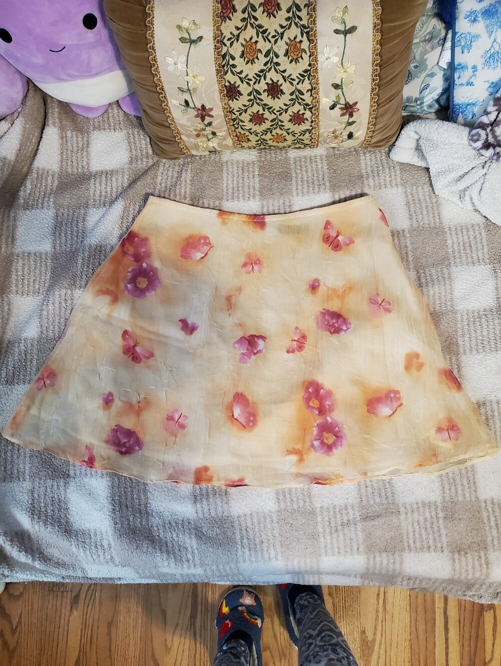 Vintage We Too Sportswear Y2K Pink Floral Butterfly Butter Yellow Mini Skirt - Picture 3 of 12